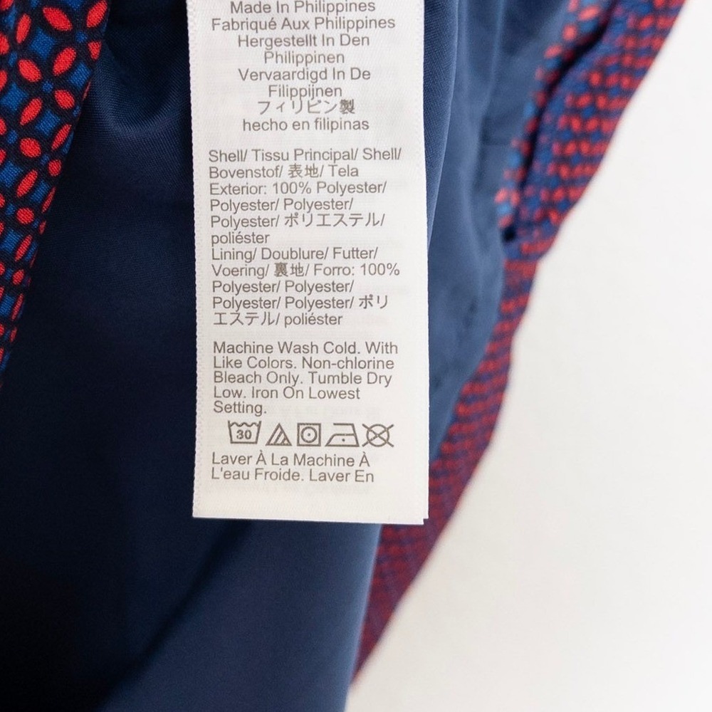 J.Crew Women Dress 20 Blue Red Geometric Ruffle Sleeveless Shift J5626 - Picture 9 of 9